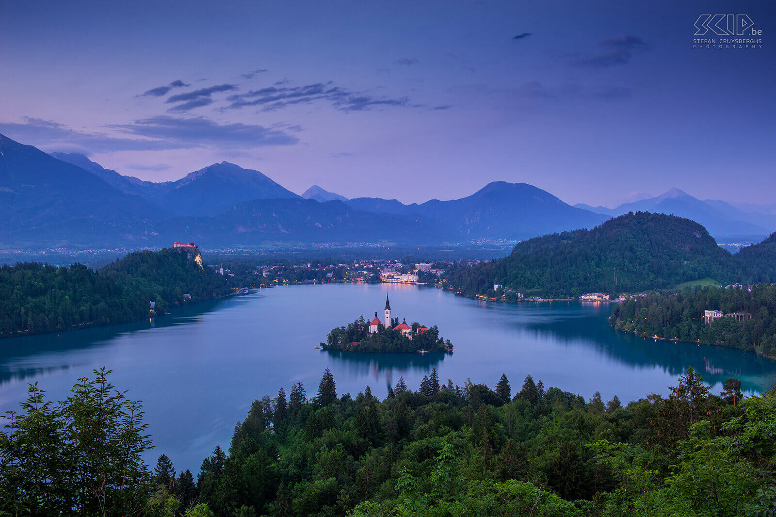 Lake Bled by night Bled by night photographed from the viewpoint on the Ojstrica Trail Stefan Cruysberghs